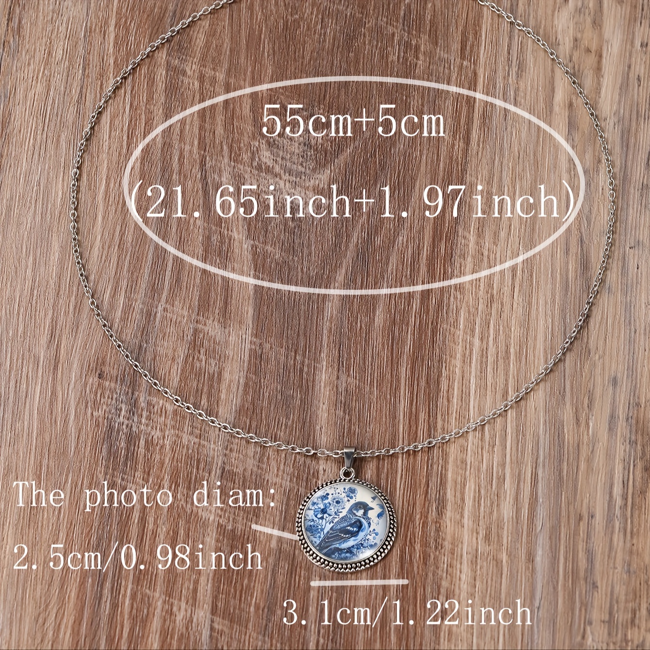 Chinese-Style Delft Blue Bird Art Necklace